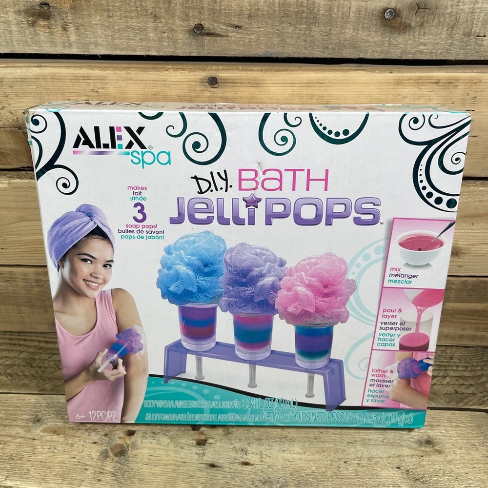 Alex Spa DIY Bath Jelli Pops Soap Making Mixes Craft Kit Poofs Shower 12 PC Set